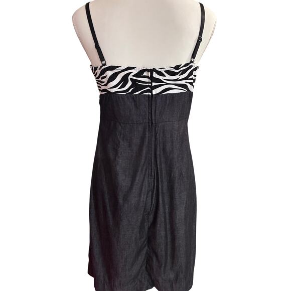 Juniors Large Vintage Rue 21 Zebra Print Mini Dress 90s Look Black Denim-Look - Picture 3 of 11